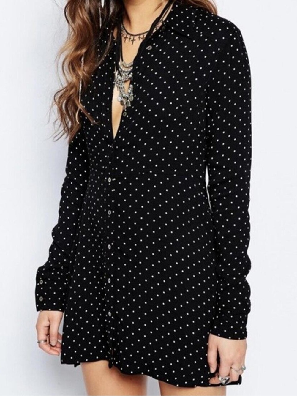 Black Polka Dot Button-Front Shirt Dress